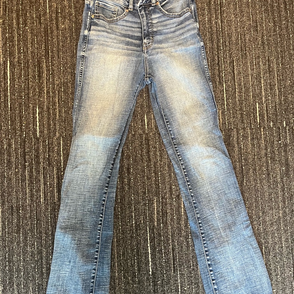 Buckle Blue Boot Cut Jeans with Vintage Fading